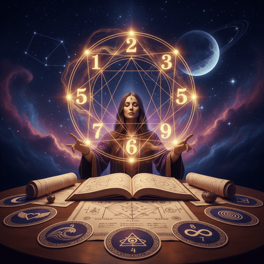 Símbolos y números utilizados en lectura numerológica simple para analizar alma, karma y desafíos personales en Chile