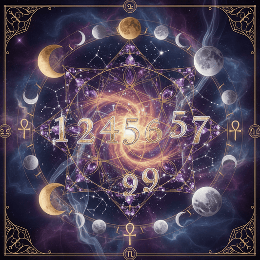 Representación simbólica de numerología avanzada para analizar propósito de vida y procesos personales en Chile