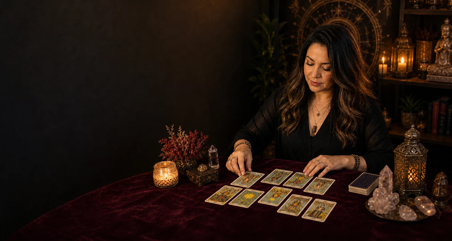 Tarotista leyendo cartas de tarot Rider-Waite